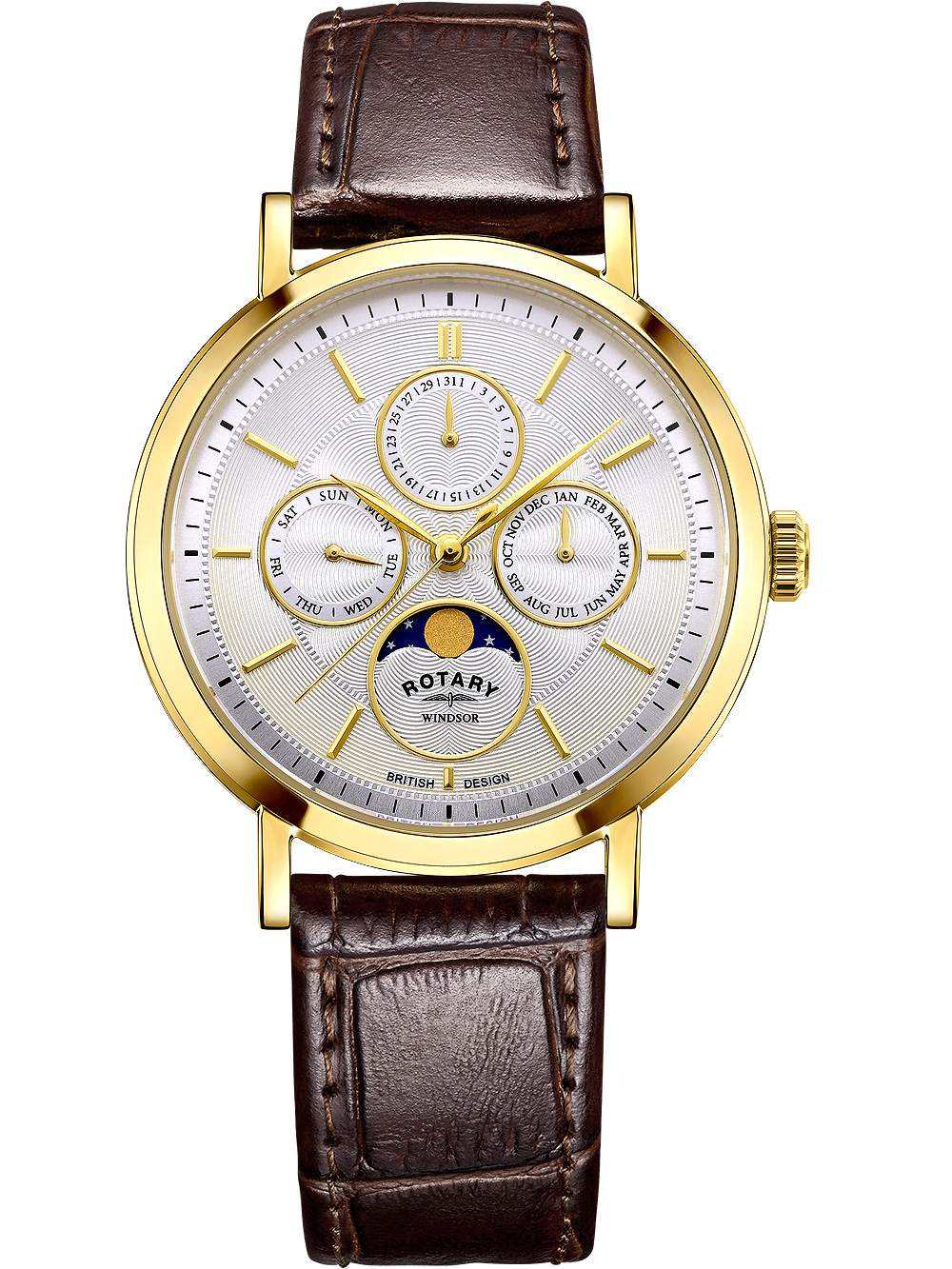 Rotary GS05428/06 Windsor Moon Phase Unisex Watch 38mm 5ATM