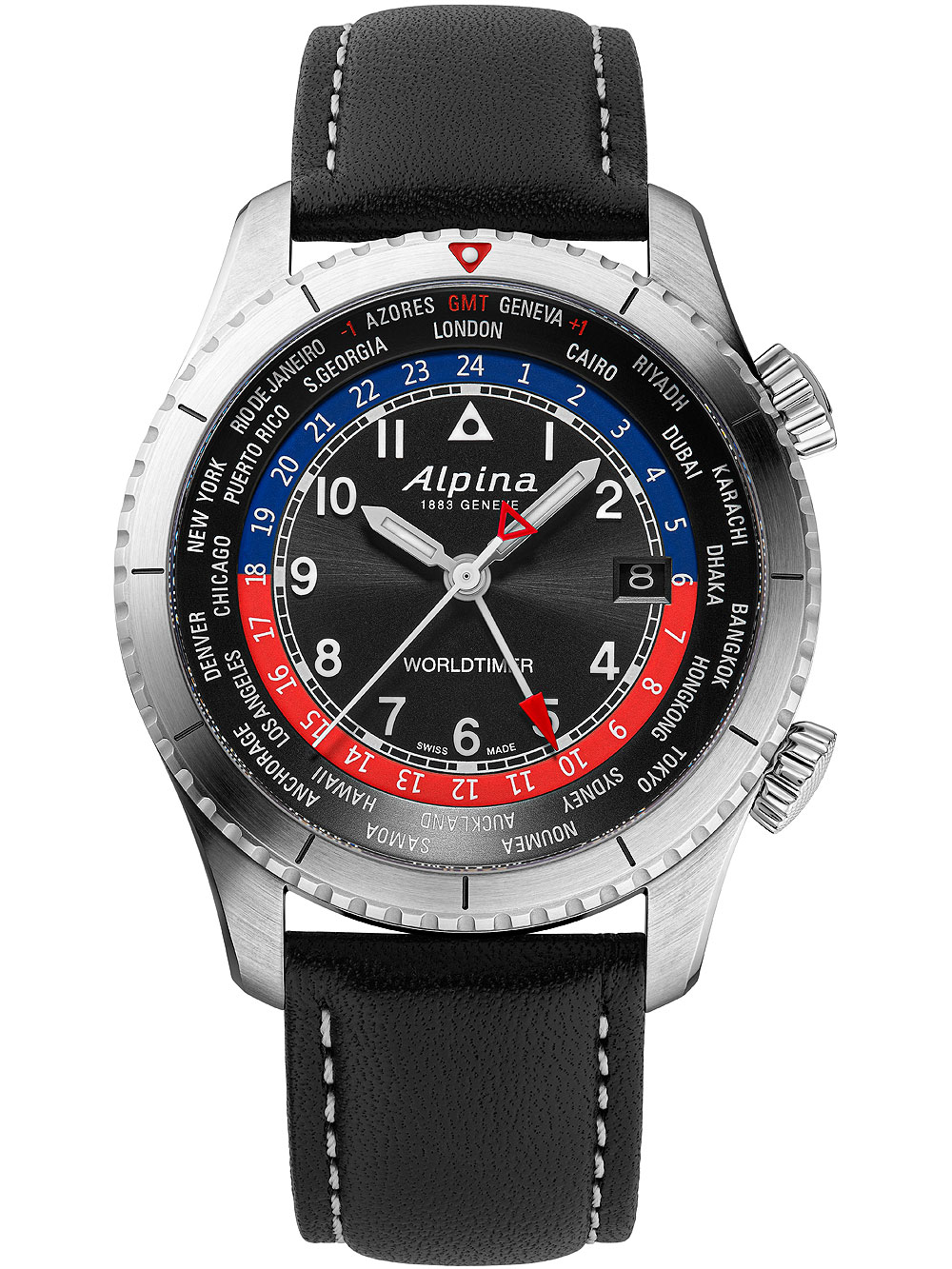 Alpina AL-255BRB4S26 Startimer Pilot Worldtimer Mens Watch 41mm 10ATM