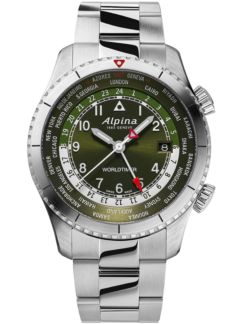 Alpina AL-255GR4S26B Startimer Pilot Worldtimer Mens Watch 41mm 10ATM