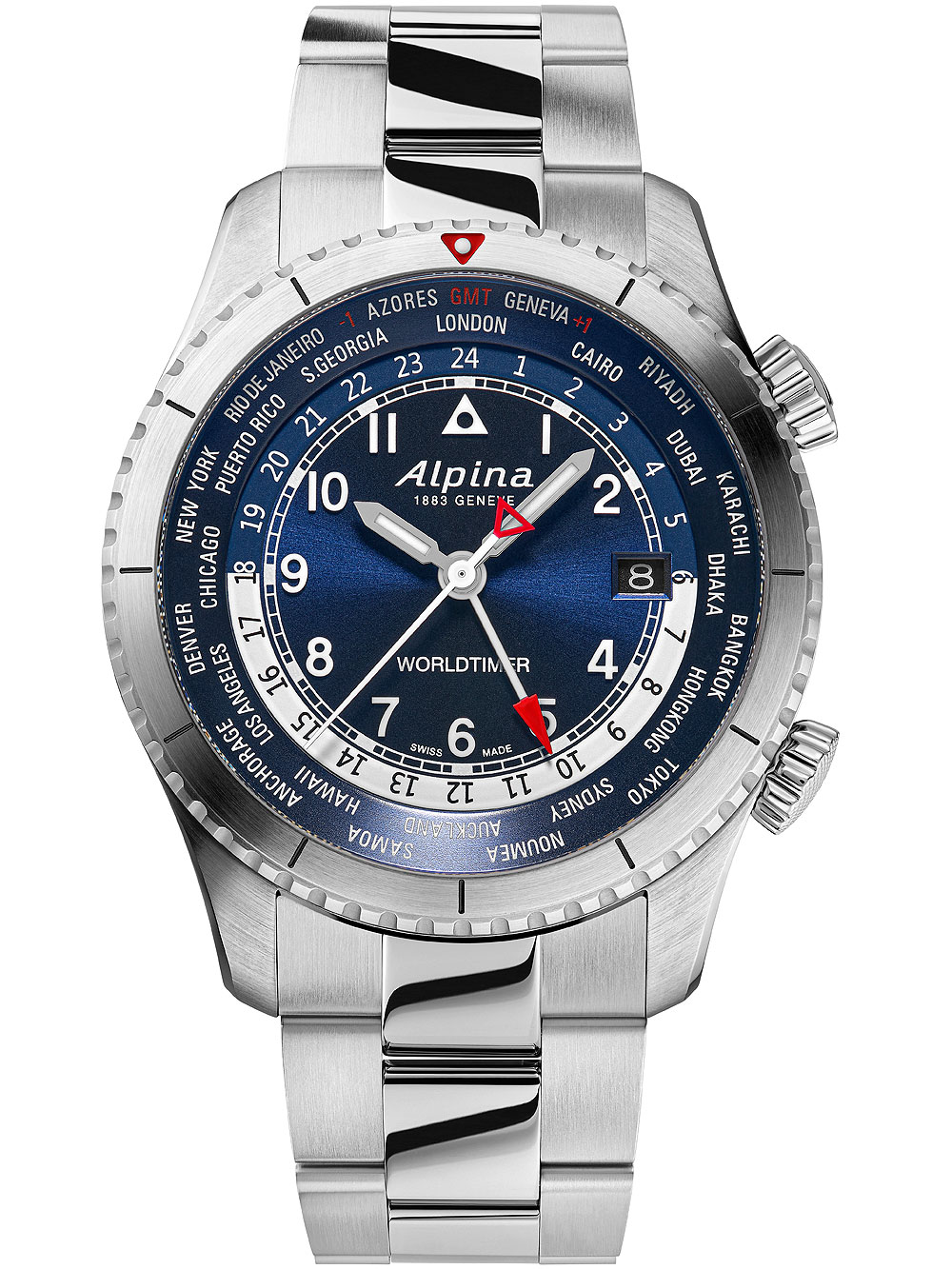 Alpina AL-255N4S26B Startimer Pilot Worldtimer Mens Watch 41mm 10ATM