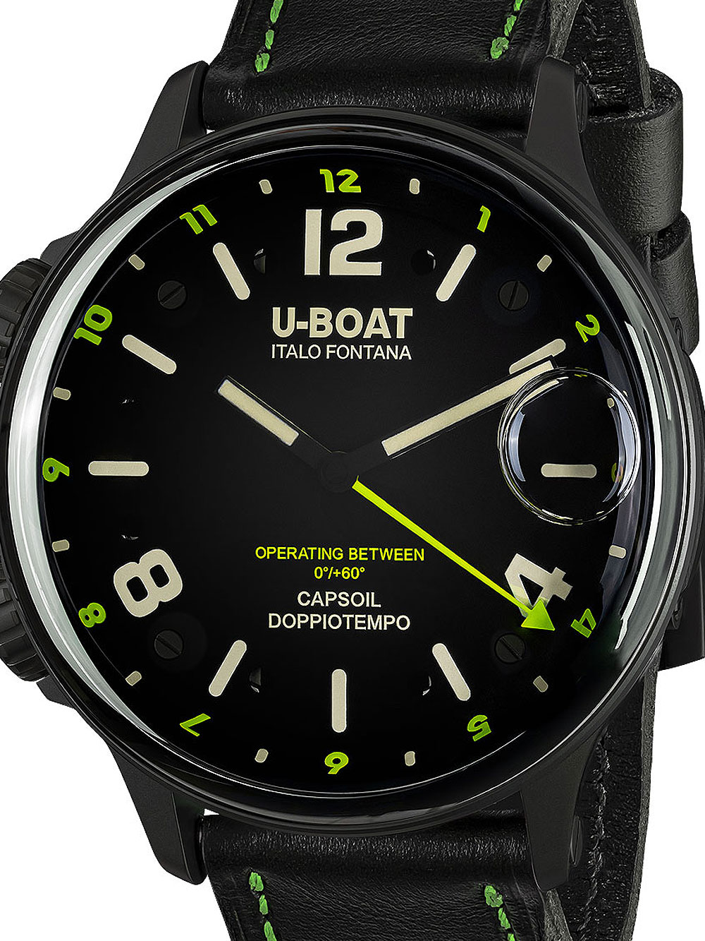 U-Boat 9675 Capsoil Doppiotempo DLC GMT Mens Watch 55mm 10ATM