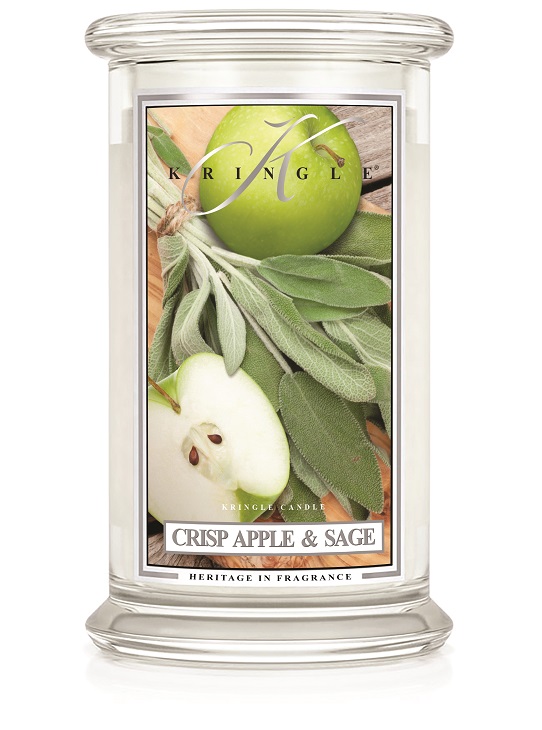 Kringle Candle Crisp Apple & Sage velika dišeča sveča z 2 stenjema (624 g)