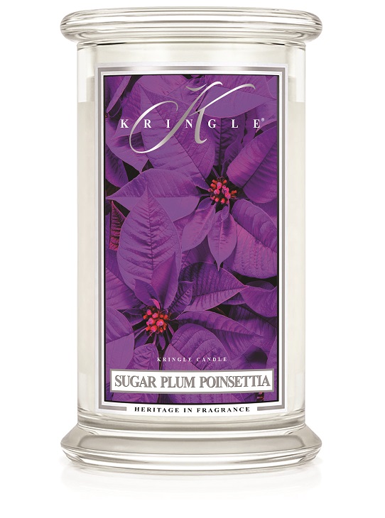 Velika dišeča sveča Kringle Candle Sugar Plum Poinsettia z 2 stenjema (624 g)