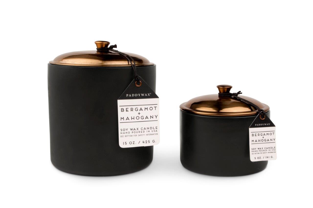 Paddywax HYGGE BLACK BERGAMONT + MAHAGONY 3-Wick dišeča sveča (15 oz / 425 g)