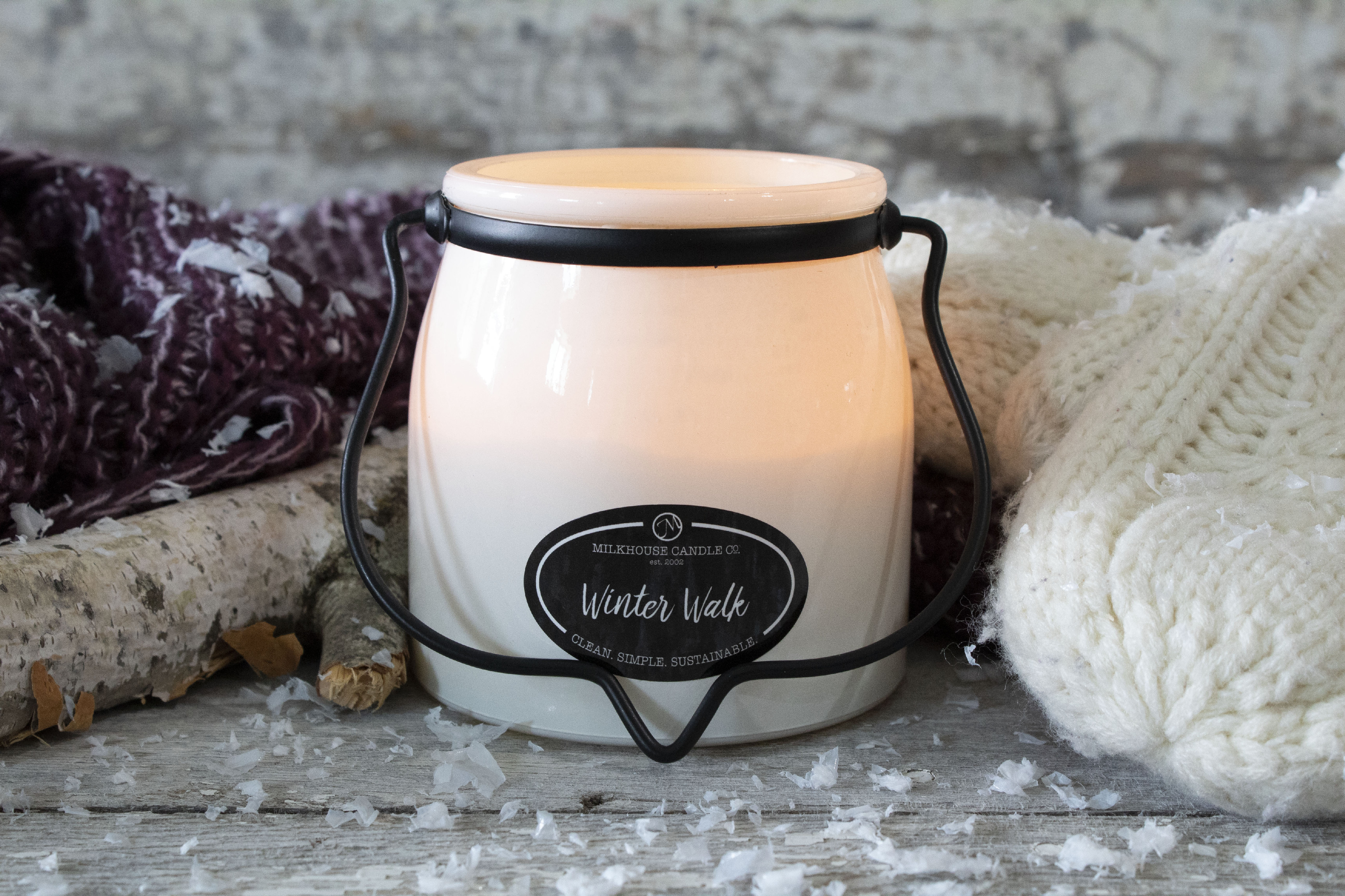 MILKHOUSE CANDLE Winter Walk dišeča sveča BUTTER JAR 2 stenja (454 g)